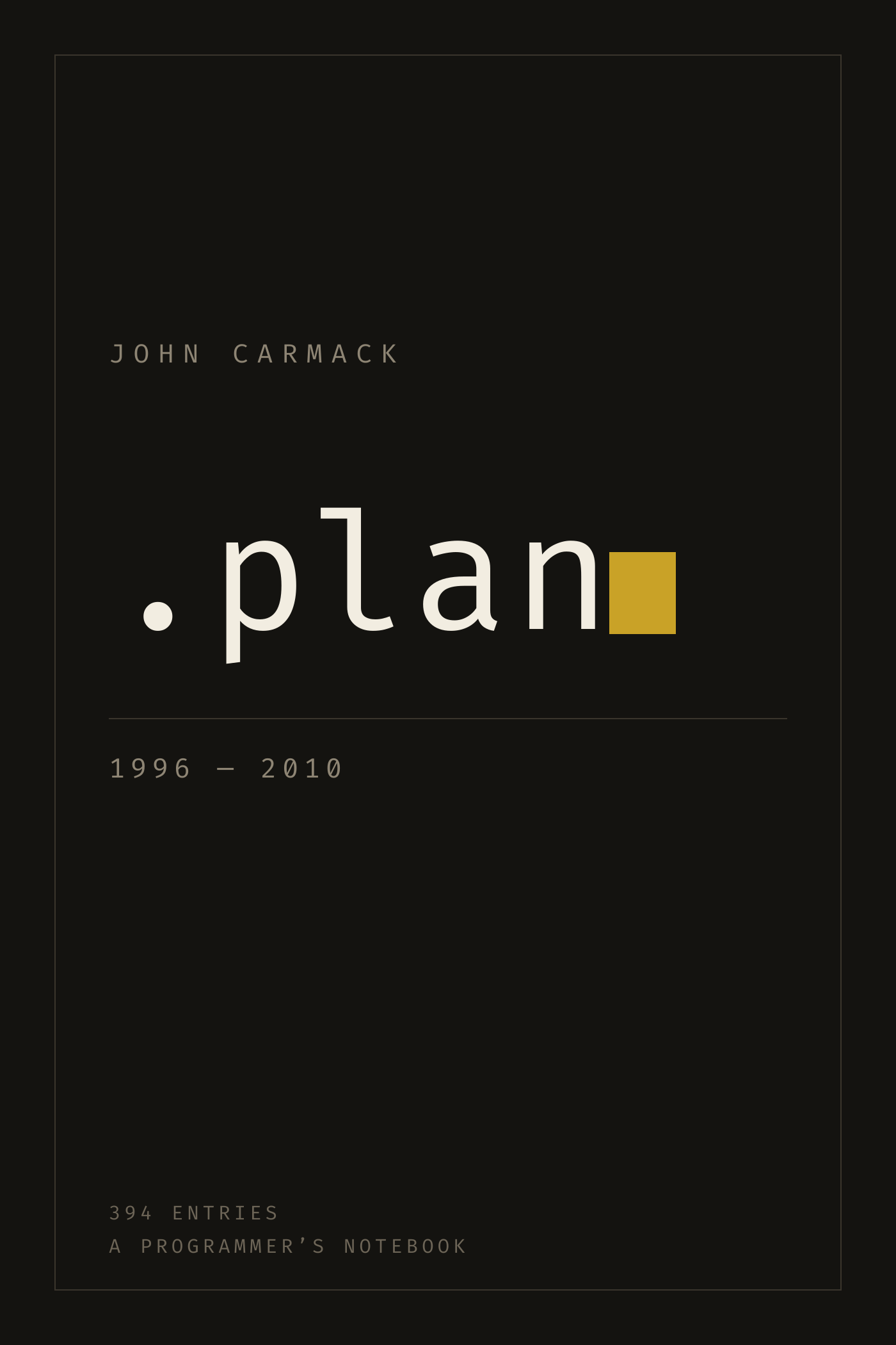 The book's cover: the words dot plan in white monospace on a near-black field, with a gold cursor block.